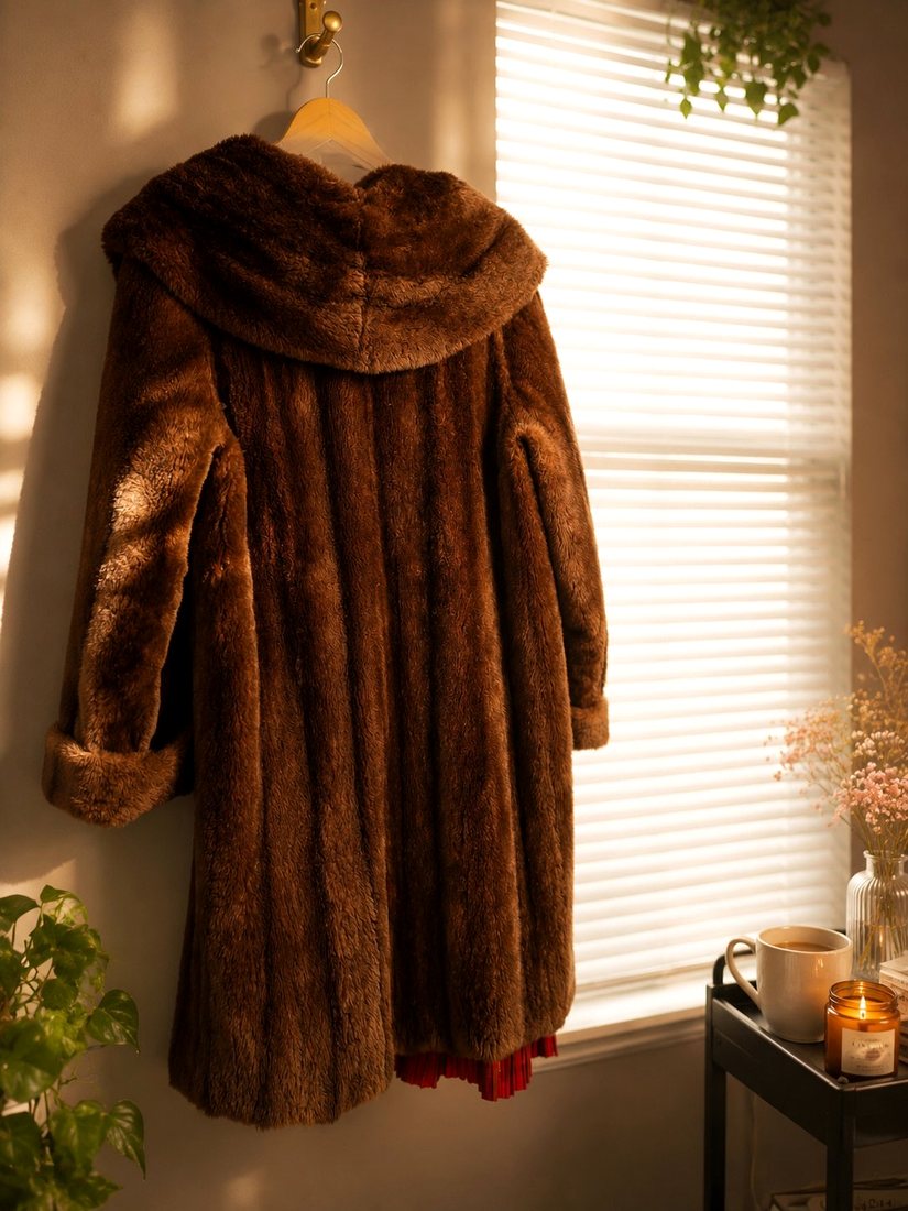 Restored fur coat in window light