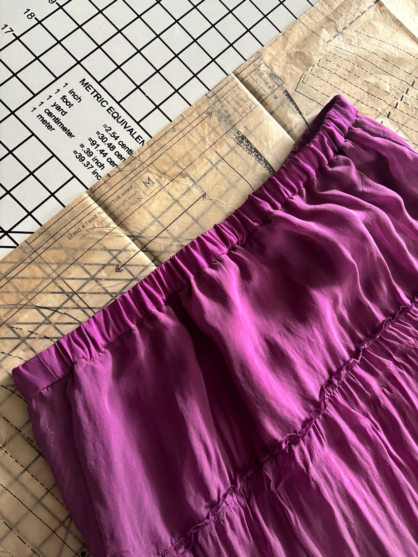 Magenta dress with sewing pattern