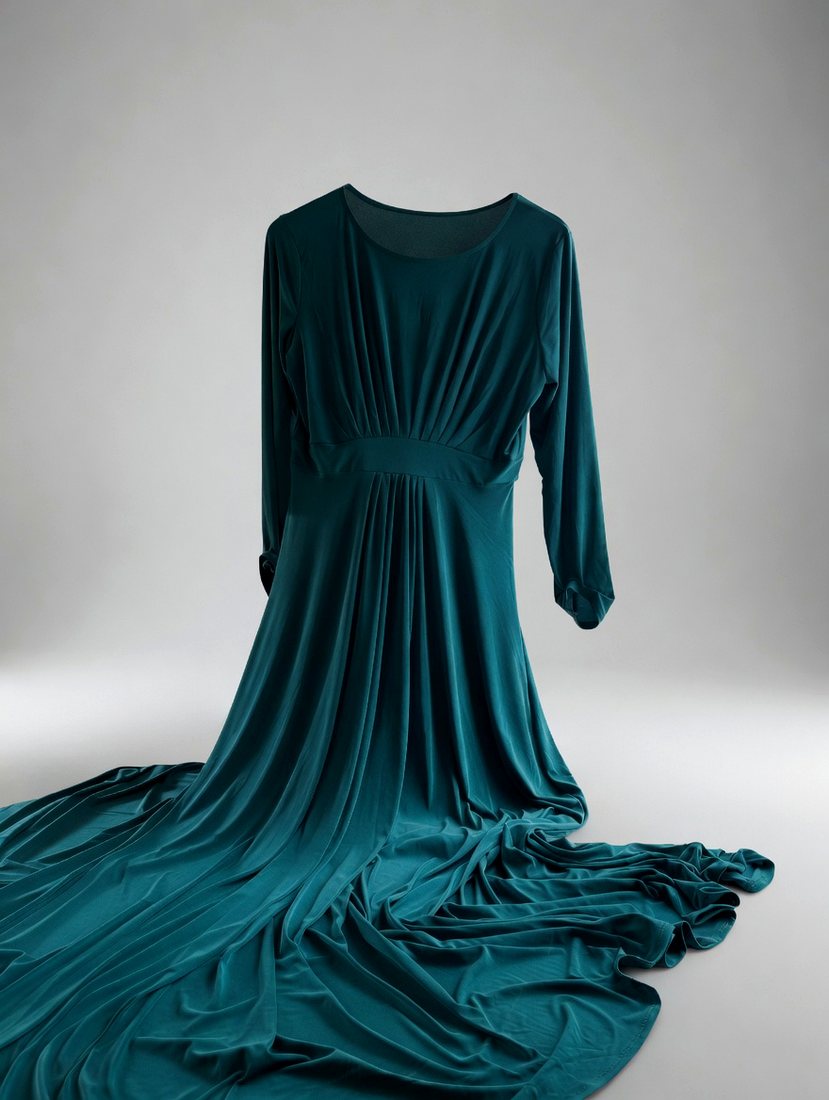 Emerald draped evening gown