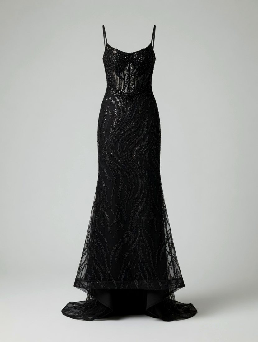 Black beaded formal gown