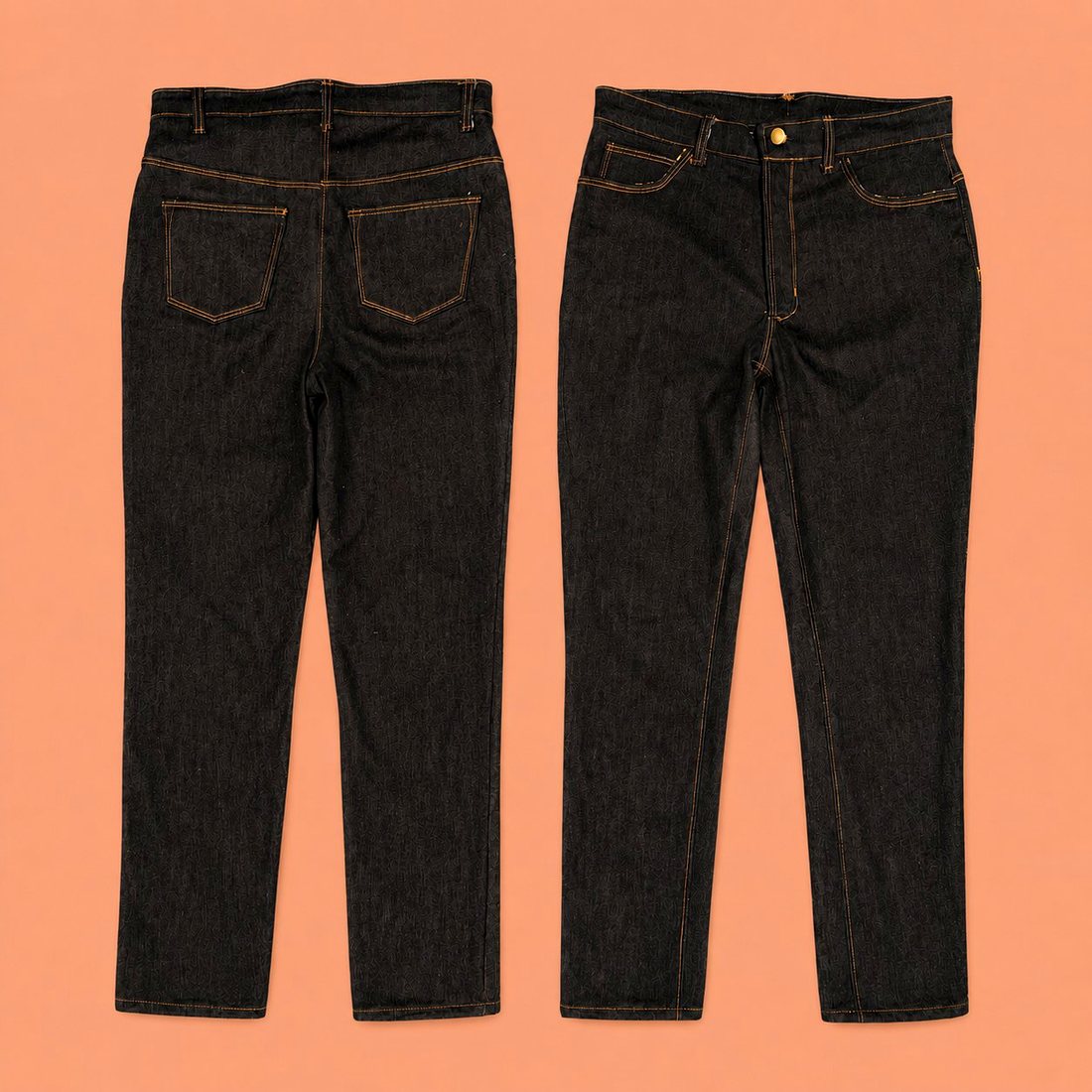 Custom-made jeans, front and back