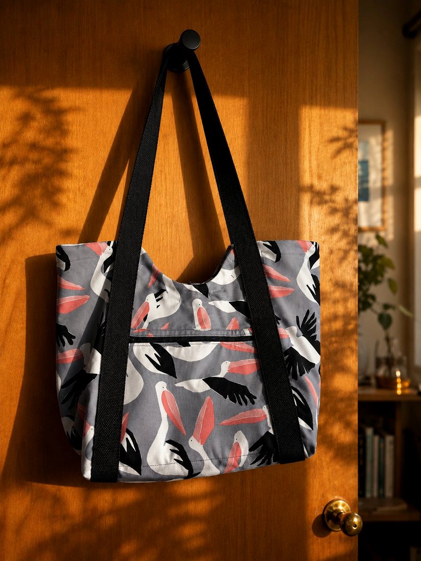Handmade bird-print tote bag